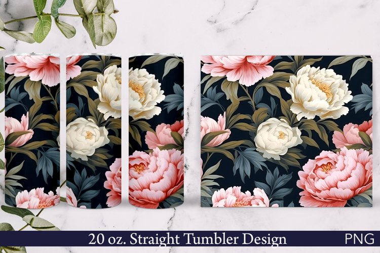 Peonies Meadow Tumbler Wrap | 20 oz. Straight Skinny Design example image 1