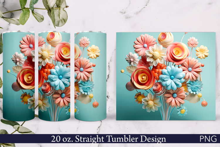 3D Flowers Tumbler Wrap | 20 oz | Bouquet