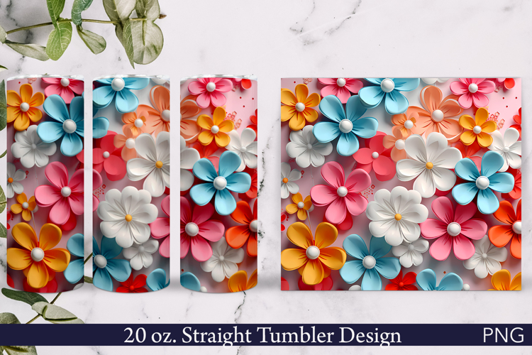3D Flowers Tumbler Wrap | 20 oz | Orange and Blue