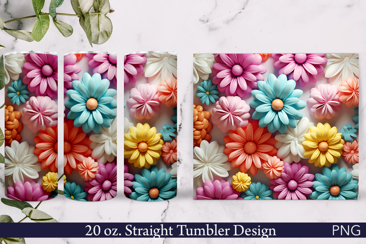 3D Flowers Tumbler Wrap | 20 oz | Pink and Blue