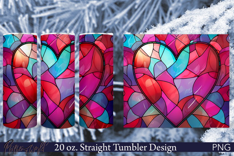 Love Tumbler Wrap | Stained Glass Heart | Pink