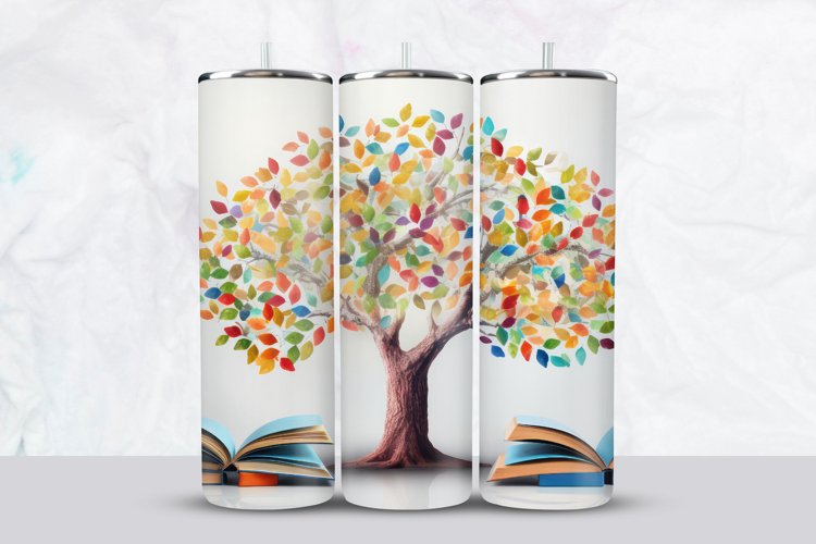 Colorful Tree With Books Tumbler Wrap
