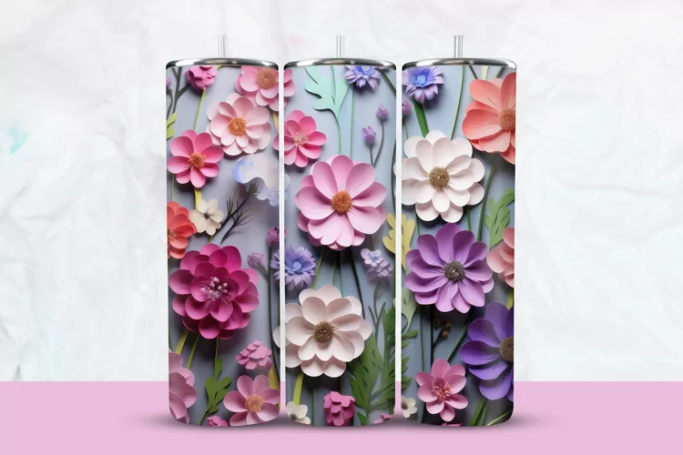 3d Colorful Floral Tumbler Wrap