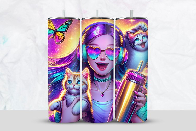 Stylish Girl With Cats Tumbler Wrap