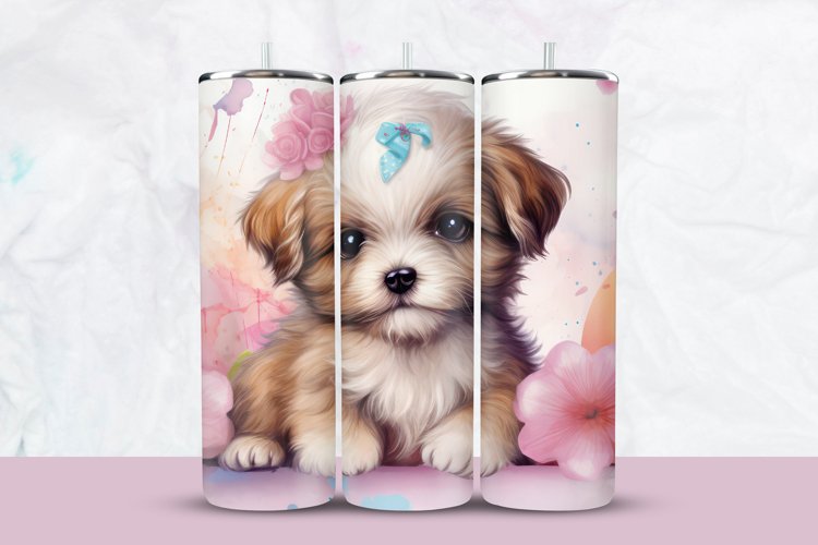 Puppy With Flowers Tumbler Wrap