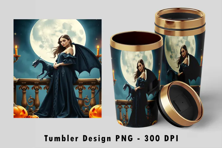 Gothic Dragon Queen Halloween 20oz Tumbler Wrap PNG