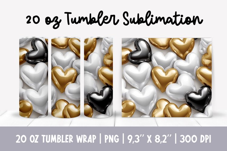 20 oz 3d Inflated Puff Hearts Tumbler Sublimation Wrap example image 1