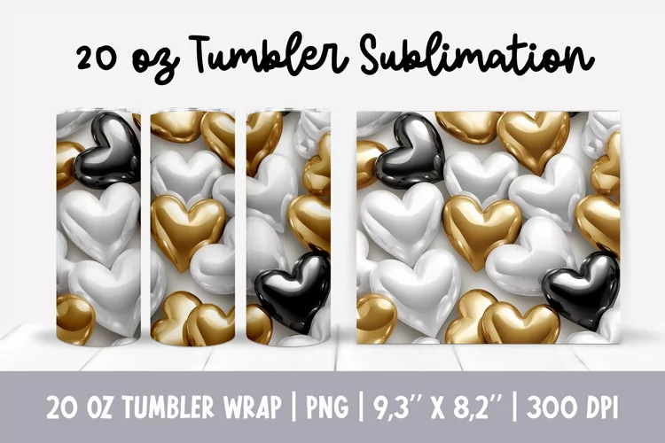 20 oz 3d Inflated Puff Hearts Tumbler Sublimation Wrap