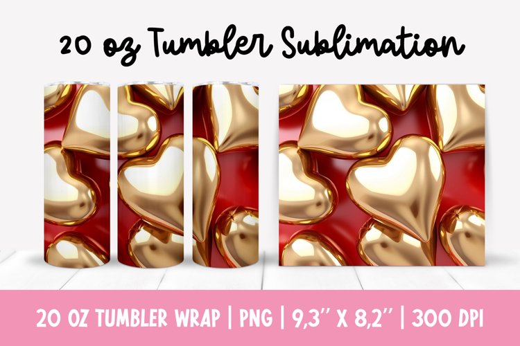20 oz 3d Inflated Puff Hearts Tumbler Sublimation Wrap
