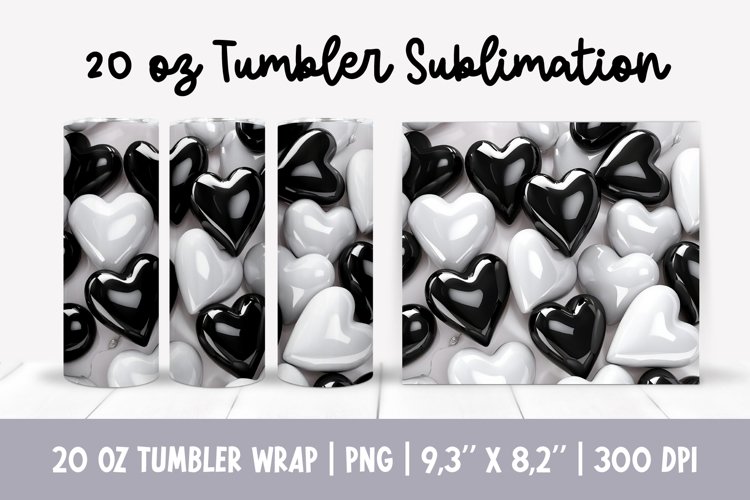 20 oz 3d Inflated Puff Hearts Tumbler Sublimation Wrap example image 1