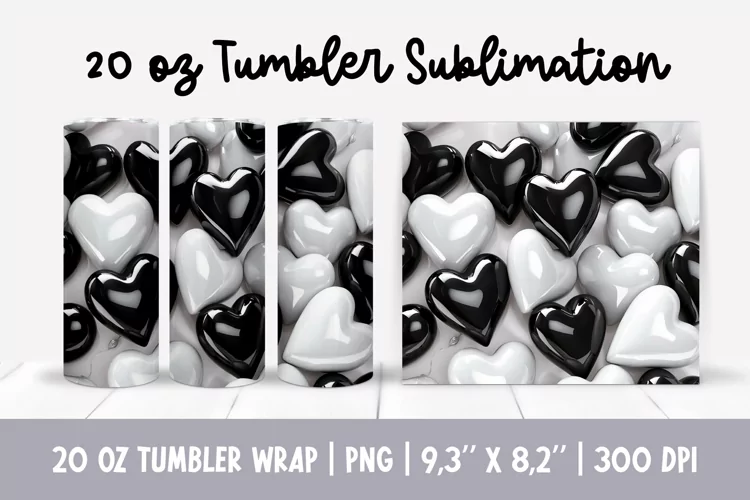 20 oz 3d Inflated Puff Hearts Tumbler Sublimation Wrap