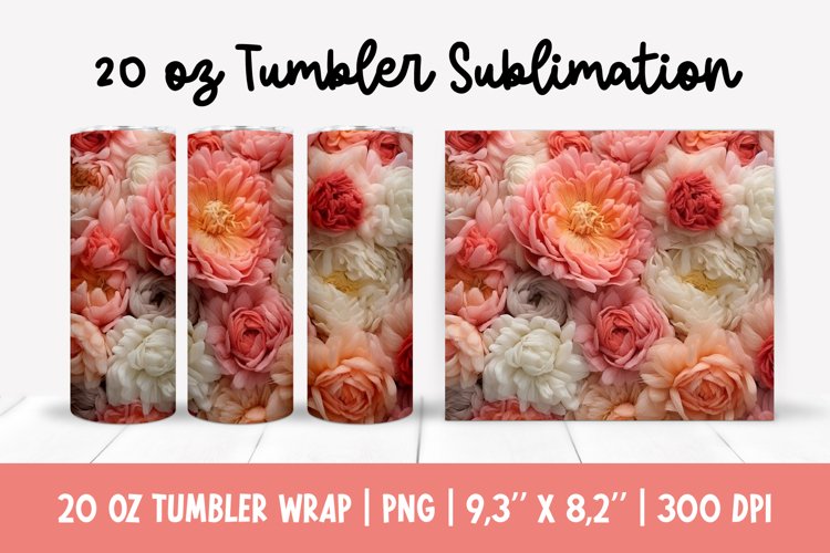 3d Peony Flowers Tumbler Sublimation | 3d Peonies Wrap