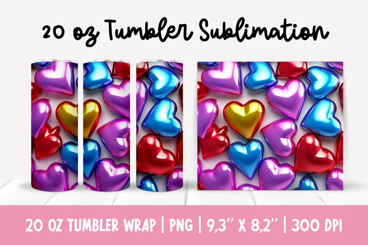 20 oz 3d Inflated Puff Hearts Tumbler Sublimation Wrap
