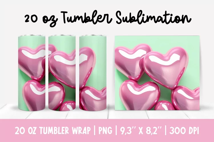 20 oz 3d Inflated Puff Hearts Tumbler Sublimation Wrap
