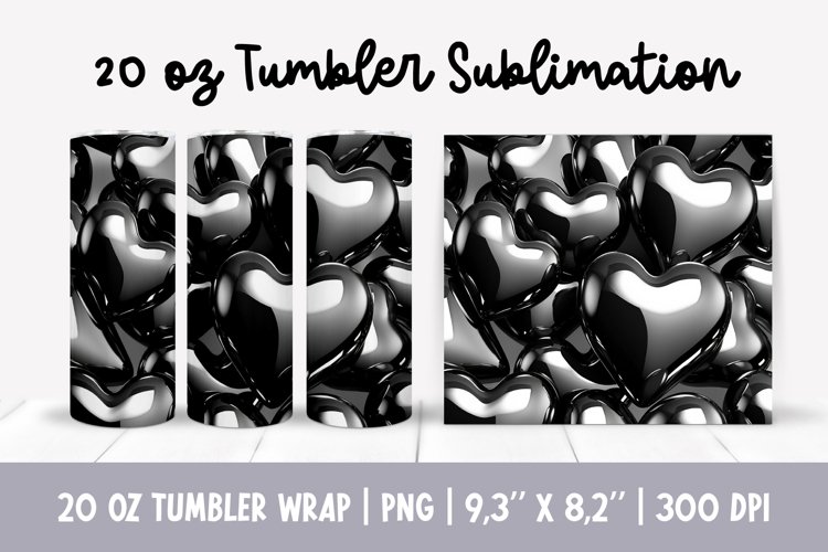 20 oz 3d Inflated Puff Hearts Tumbler Sublimation Wrap example image 1