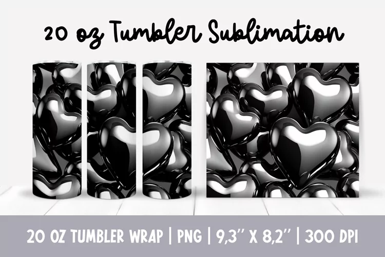 20 oz 3d Inflated Puff Hearts Tumbler Sublimation Wrap