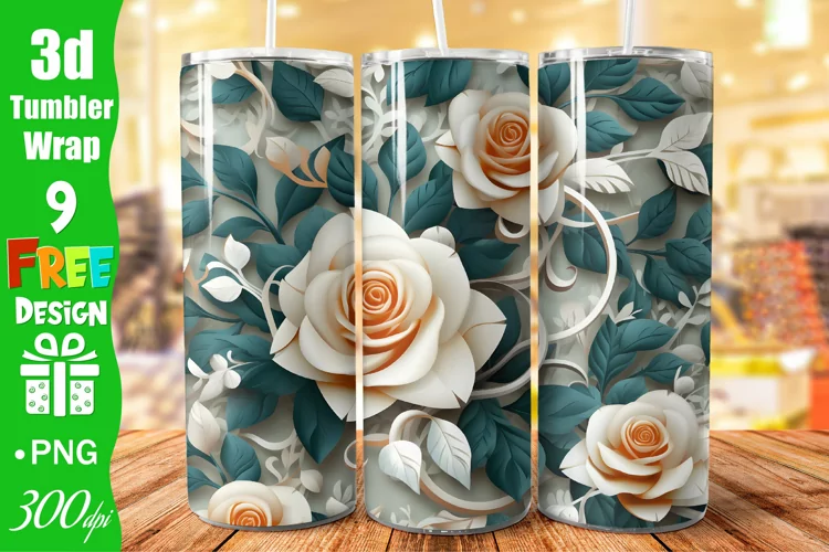 3D Roses Floral Seamless 20 oz Skinny Tumbler Sublimation