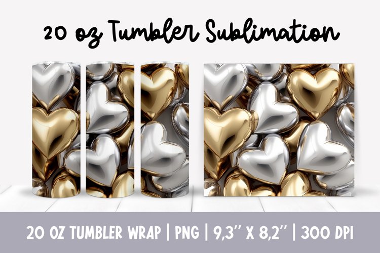 20 oz 3d Inflated Puff Hearts Tumbler Sublimation Wrap example image 1