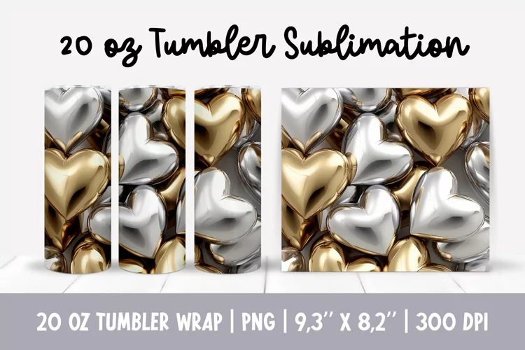 20 oz 3d Inflated Puff Hearts Tumbler Sublimation Wrap