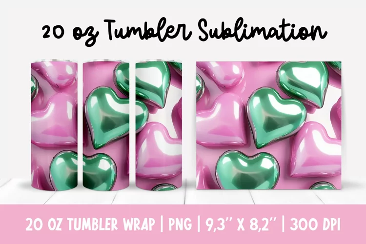 20 oz 3d Inflated Puff Hearts Tumbler Sublimation Wrap