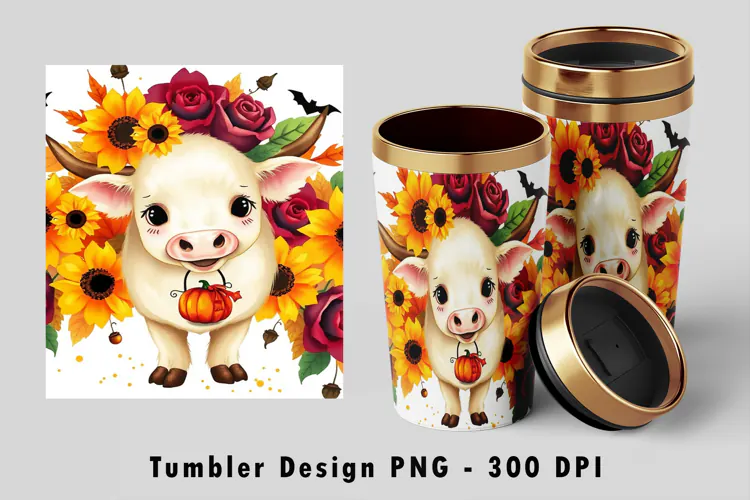 Autumn Cute Cow Floral Halloween Pumpkin 20oz Tumbler