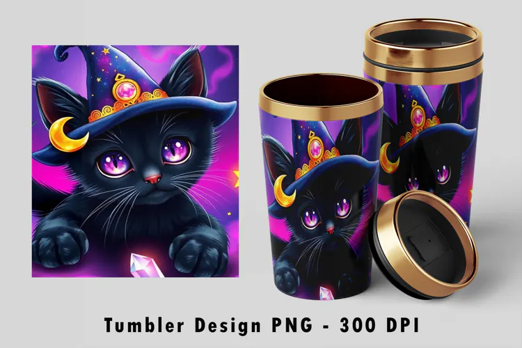 Witch Cat Crystal Halloween 20oz Tumbler Wrap PNG