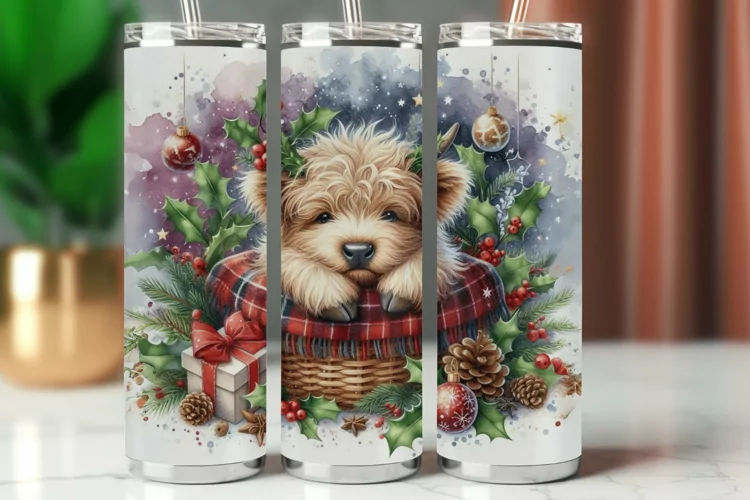 Tumbler Wrap 20 oz - christmas highland cow