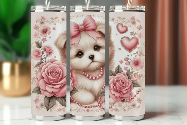 Tumbler Wrap 20 oz - floral puppy dog