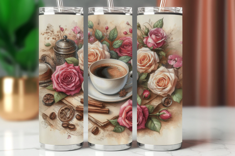 Tumbler Wrap 20 oz - floral coffee