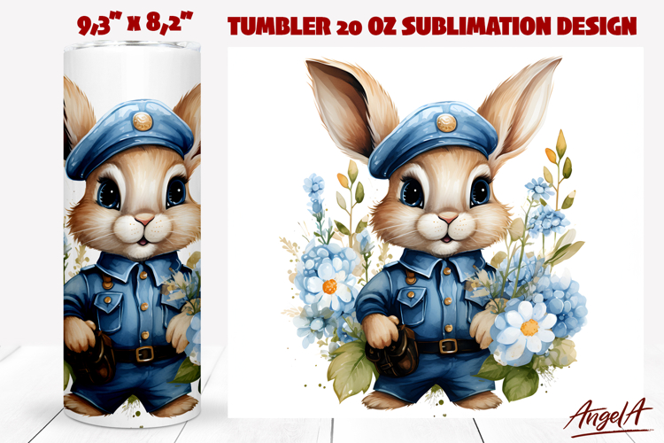 Animal tumbler sublimation / easter bunny boy, blue flowers