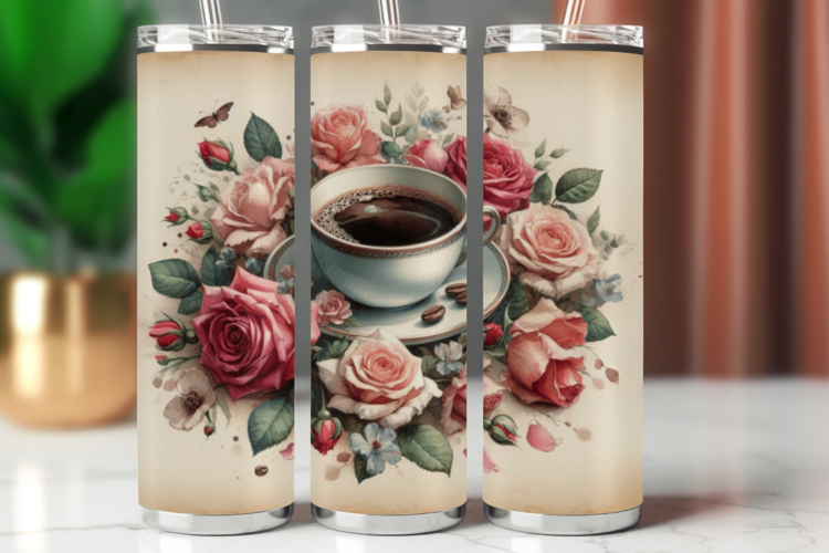 Tumbler Wrap 20 oz - floral coffee