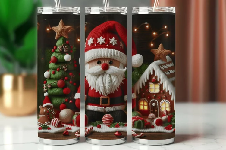 Tumbler Wrap 20 oz - knitted santa claus