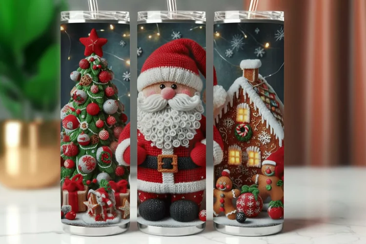 Tumbler Wrap 20 oz - knitted santa claus