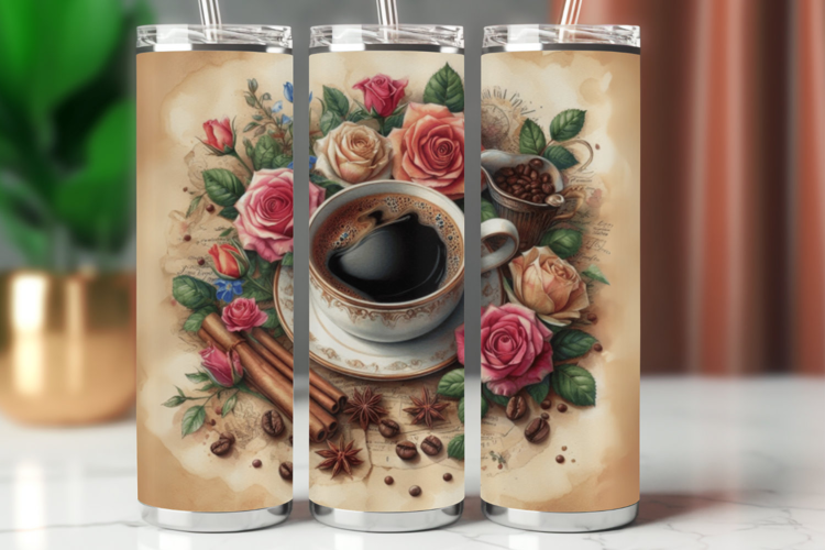 Tumbler Wrap 20 oz - floral coffee