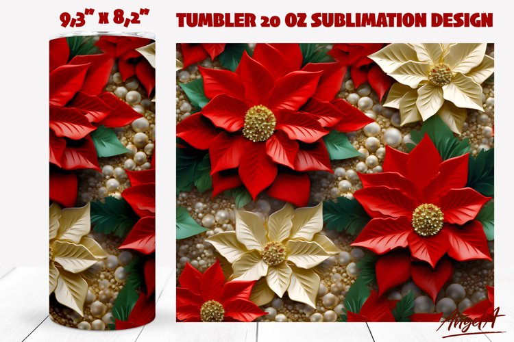 Christmas 3d tumbler wrap sublimation / 3d poinsettia png