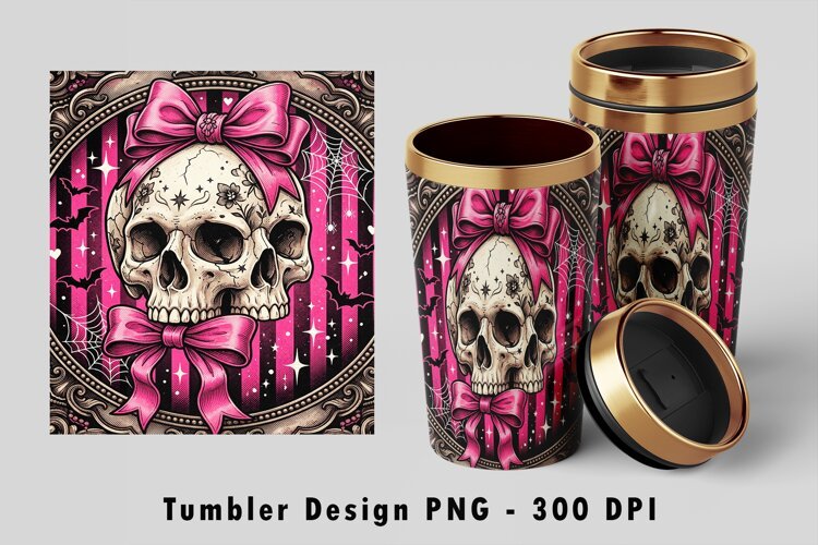 Pink Coquette Skull Tumbler Wrap Sublimation PNG 300 DPI example image 1