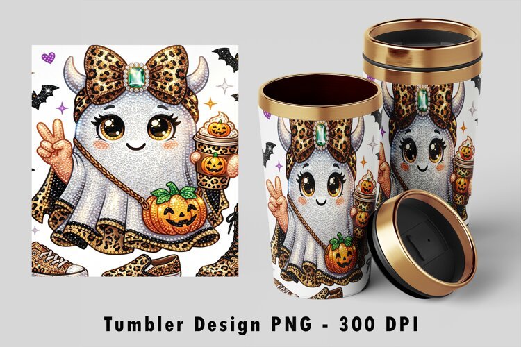 Spooky Coquette Ghost Tumbler Wrap PNG example image 1