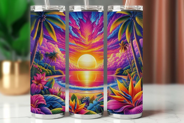 Tumbler Wrap 20 oz - sunset in tropical beach example image 1