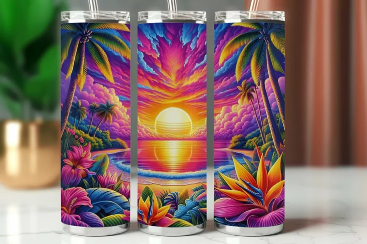 Tumbler Wrap 20 oz - sunset in tropical beach