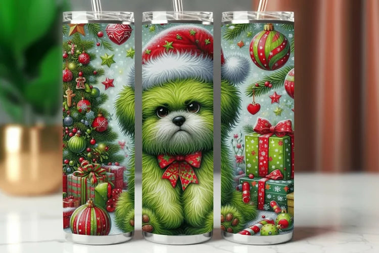 Tumbler Wrap 20 oz - grumpy green puppy dog