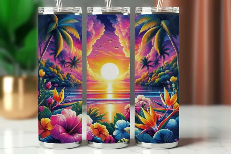 Tumbler Wrap 20 oz - sunset in tropical beach