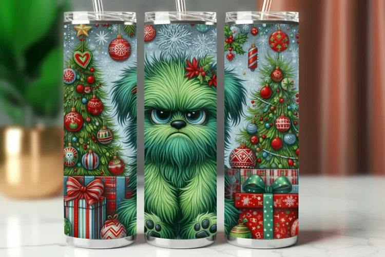 Tumbler Wrap 20 oz - grumpy green puppy dog