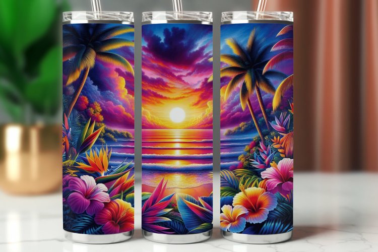 Tumbler Wrap 20 oz - sunset in tropical beach