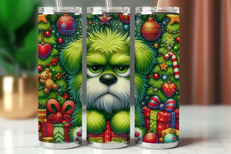 Tumbler Wrap 20 oz - grumpy green puppy dog
