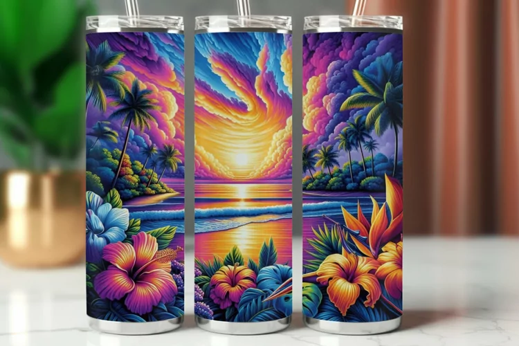Tumbler Wrap 20 oz - sunset in tropical beach