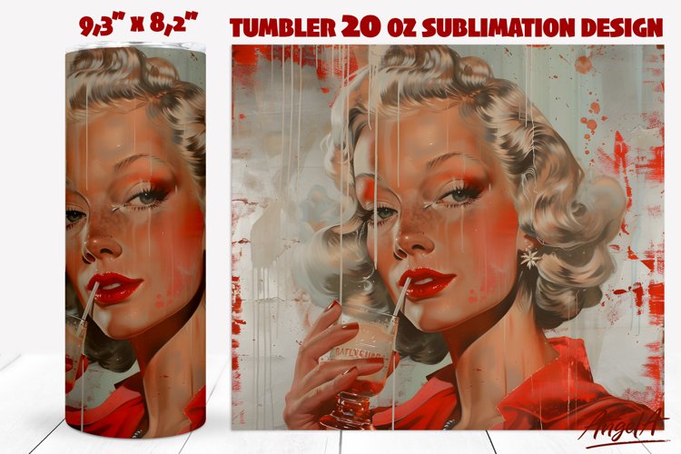 20 OZ pin up tumbler sublimation / vintage woman, grange example image 1