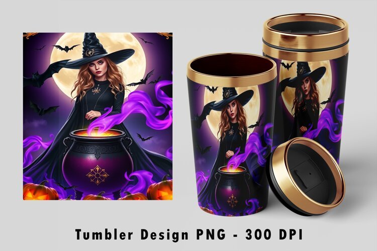 Gothic Witch Cauldron Halloween 20oz Tumbler Wrap PNG example image 1