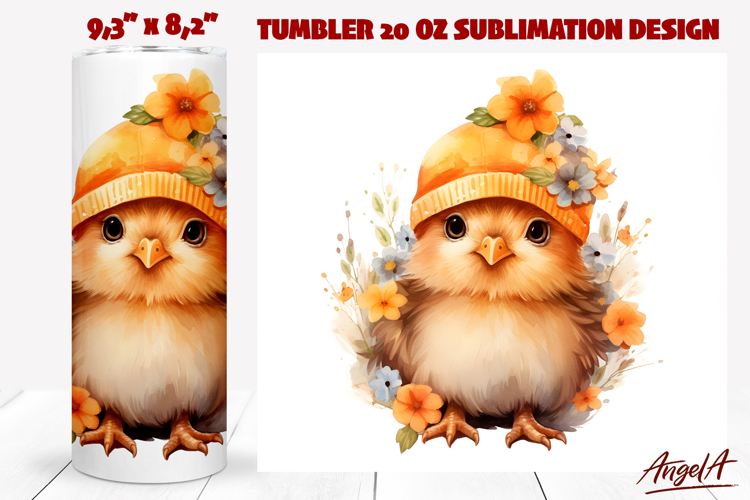 Floral bird tumbler sublimation cute easter chick Autumn PNG
