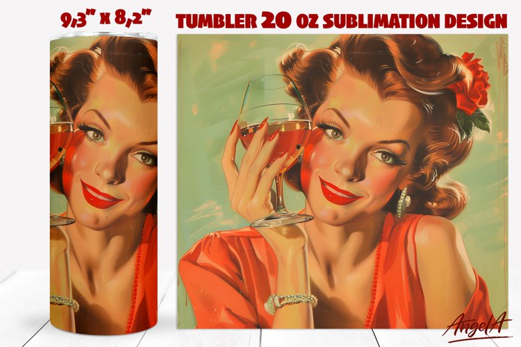 Retro pin up tumbler sublimation / vintage beauty woman PNG