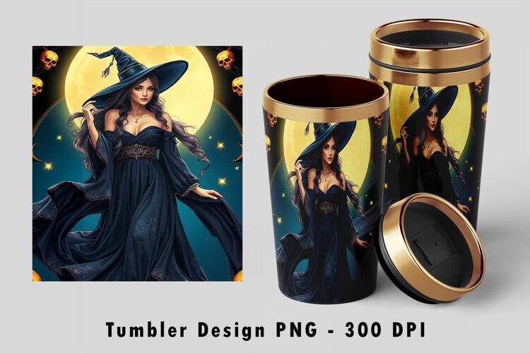 Gothic Celestial Witch Halloween 20oz Tumbler Wrap PNG example image 1